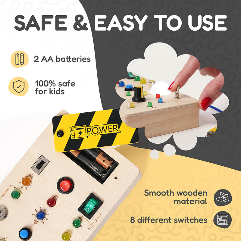 Montessori Wooden Sensory Switch Board - Educational Learning Toy for 3 Year Olds, Eco-Friendly Fine Motor Skills Development-6